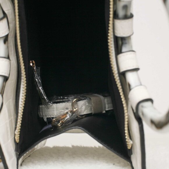 NEW White Bag With Double Marble Like Handles Zip Closure Shoulder Straps - Picture 5 of 8